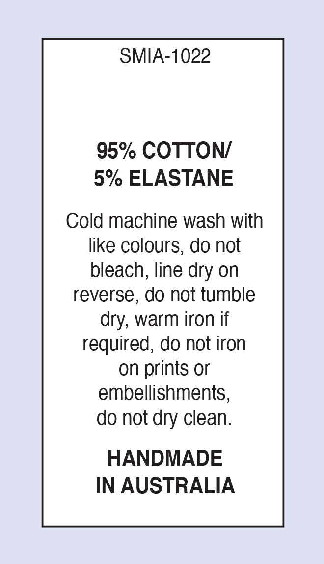 95 % Cotton 5 % Elastane Cold Machine Wash on Soft Satin – Bags And Tags  Australia