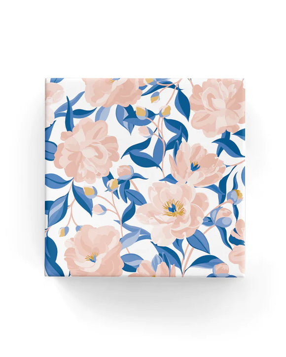 Camellia Pink and Blue Wrapping on White Paper