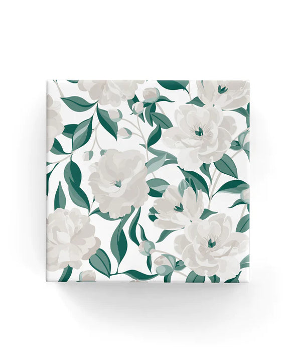 Camellia Stone and Dark Green Wrapping on White Paper