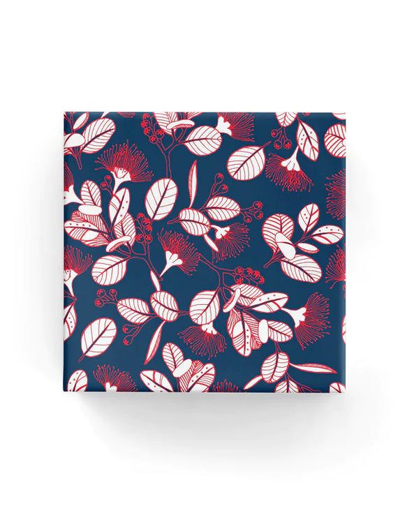 Pohutukawa Navy and Red Wrapping on White Paper