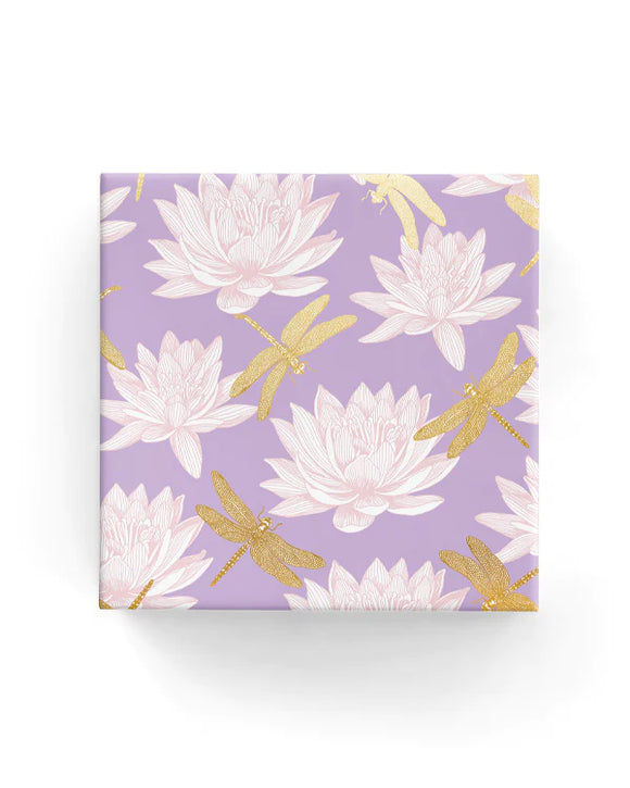Dragonfly Lily Lilac Pink and Gold Wrapping on White Paper