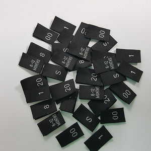 Woven Size Labels Black Bulk Pack -1 Size per 1000 Labels