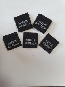 Woven Labels Made In Australia Black with White Text