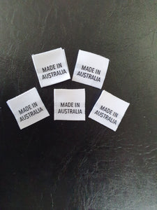Woven Labels Made in Australia White with Black Text