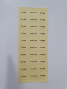 Adhesive Size Labels Small  /Medium /Large on Each Sheet