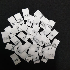 Woven Size Labels White Single Pack -50 Labels per size