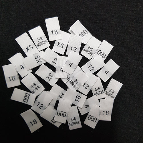 Woven Size Labels White Bulk Buy One Size per 1000 Pack