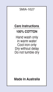 100 % Cotton Hand Wash Only MIA on Satin Fabric