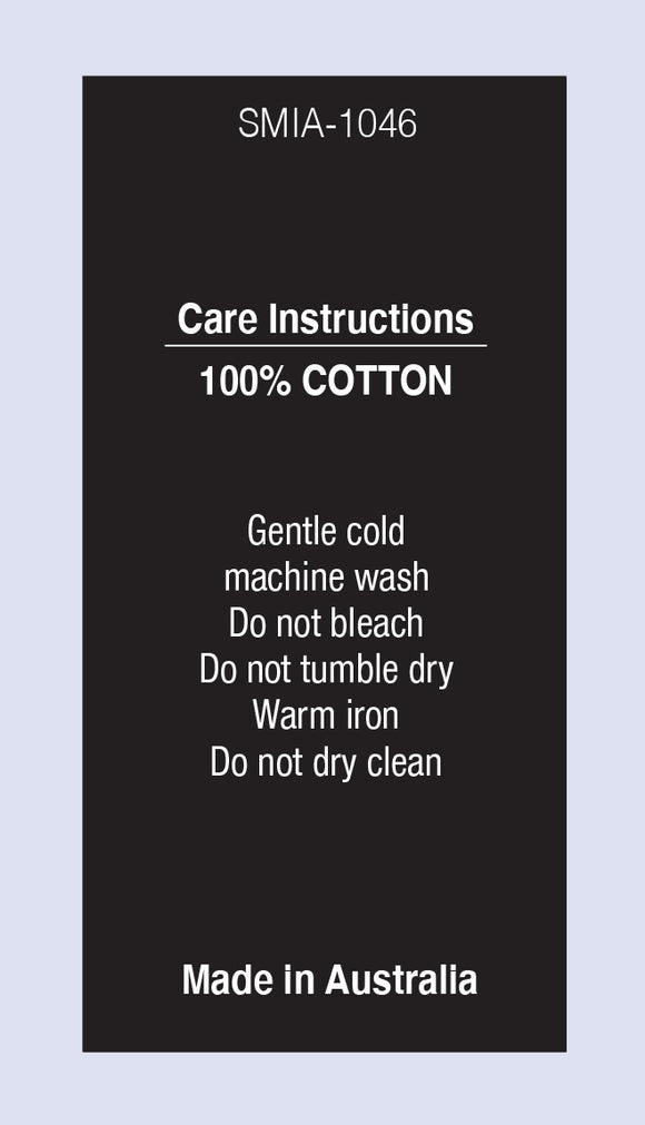 100 % Cotton Cold Machine Wash MIA on Black Satin Fabric