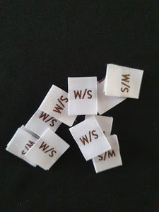 White Woven Labels Single Pack Special Size S/M Brown Text