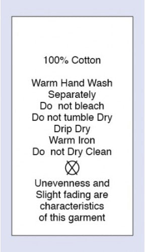 100 % Cotton Warm Hand Wash Separately