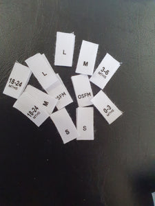 White Cotton Printed Size Labels - Small Pack